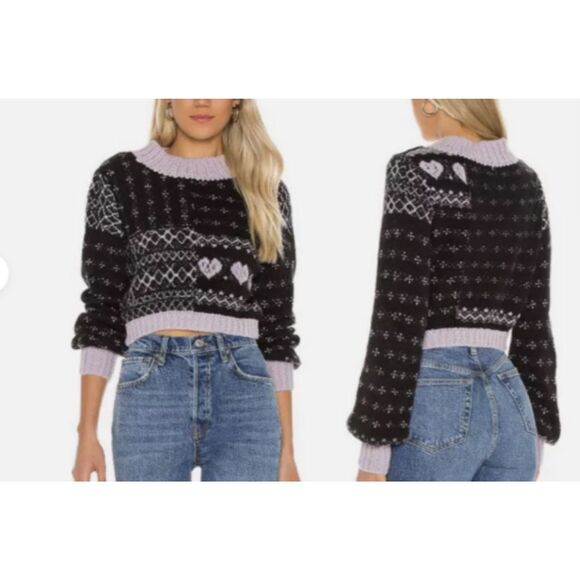 Free People Snow Globe Pullover Sweater Black Purple size Small Alpaca Boxy - Picture 4 of 6